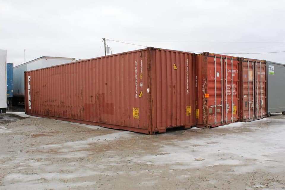 Red Rental storage containers